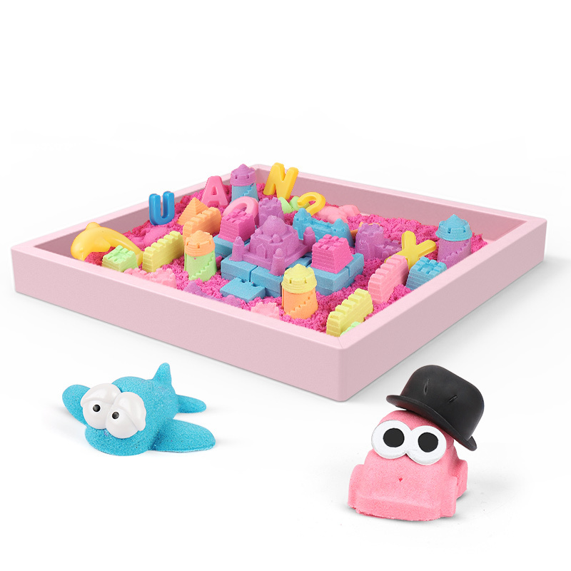 沙土宝宝魔力彩泥彩沙散沙泥粘土沙 [自然木沙盘]粉色5斤(含103配件)