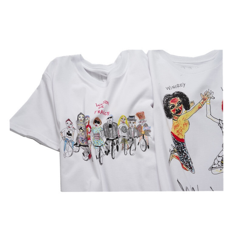 们不一样特别的涂鸦白t时髦卡通印花圆白短袖t恤白双人logo