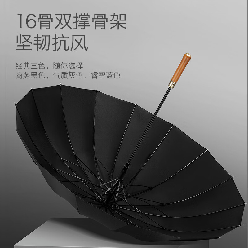 左都 ZD121藤木16骨长柄伞雨伞 [睿智蓝]16骨抗风高清大图