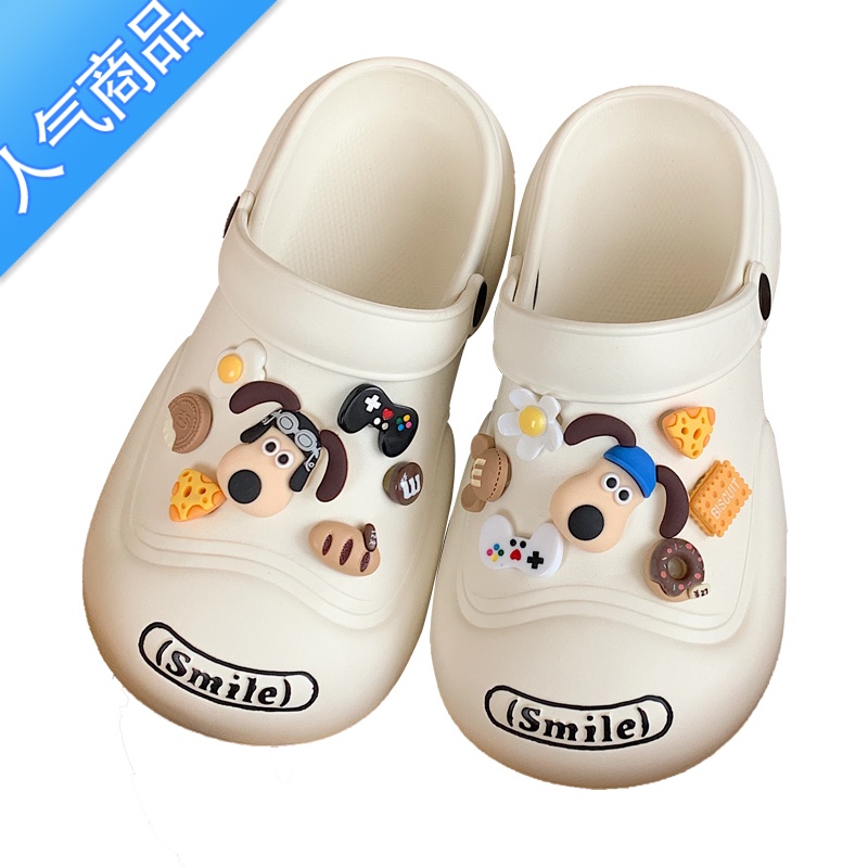 SUNTEK 趣味可爱大头小狗配饰洞洞鞋男女外穿百搭踩屎感eva凉鞋夏高清大图