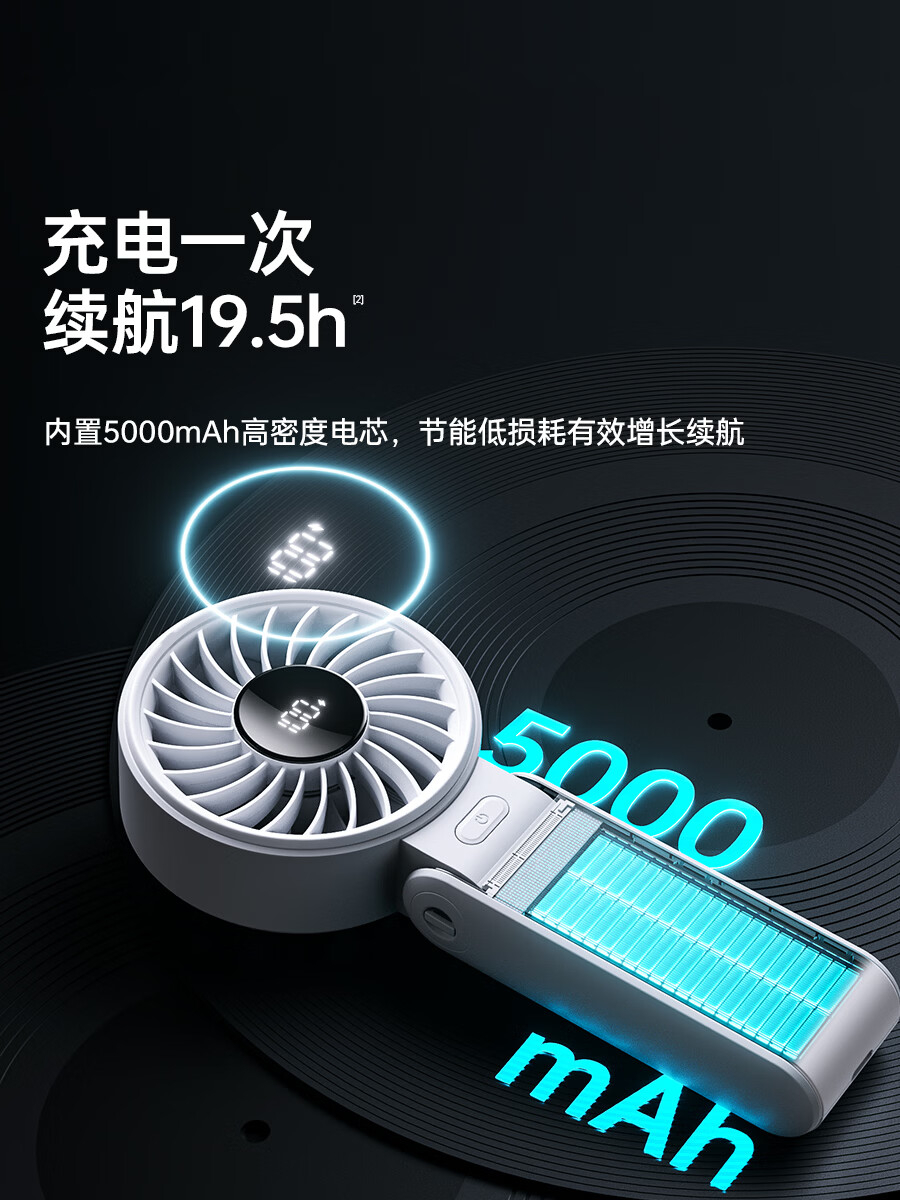 几素(JS) 5000mAh可折叠手持小风扇 LIFE7 陨石黑(单位:个)高清大图
