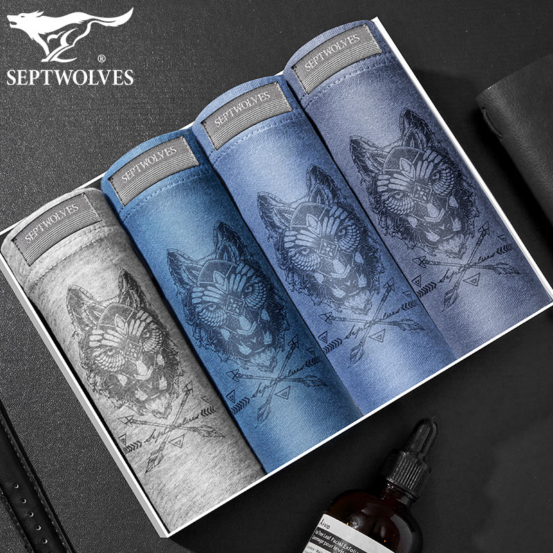 七匹狼|【纯棉+抗菌】4条装内衣男式男生短裤头青少年男士内裤平角纯棉高清大图