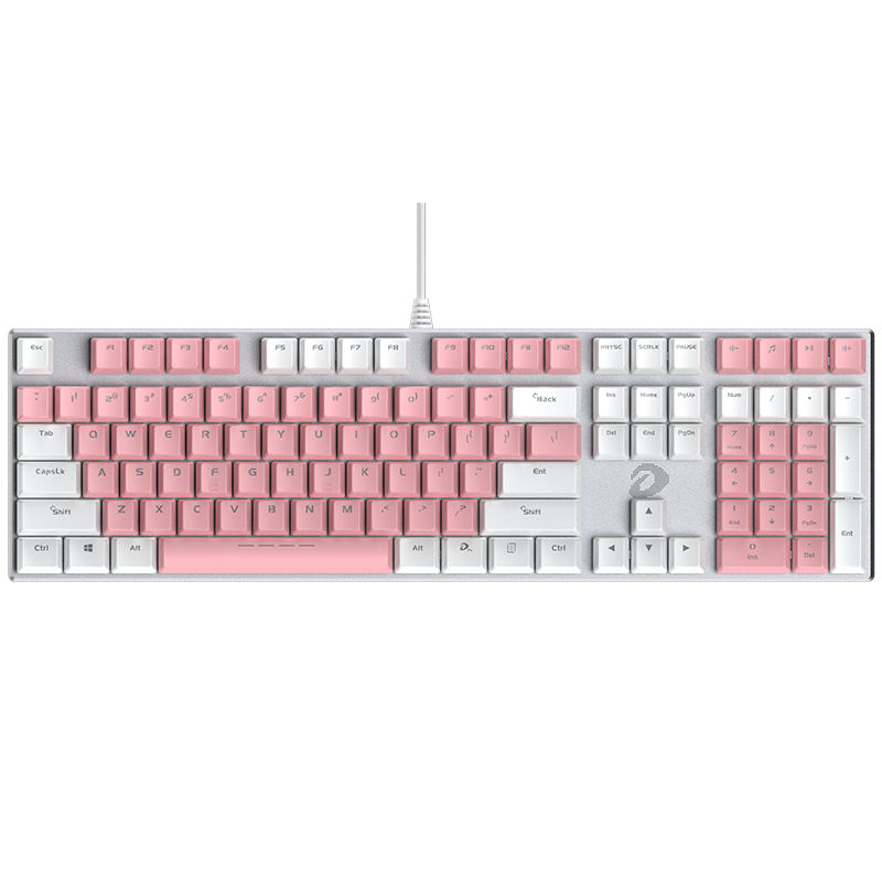 达尔优(dare-u)键盘类型:机械键盘型号:108机械合金板-粉白色黑轴