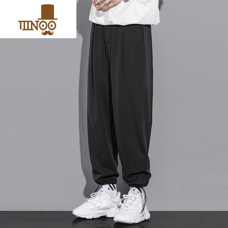 YANXU纯白色休闲裤子男薄款宽松冰丝垂感日系夏季百搭束脚男士运动裤潮高清大图