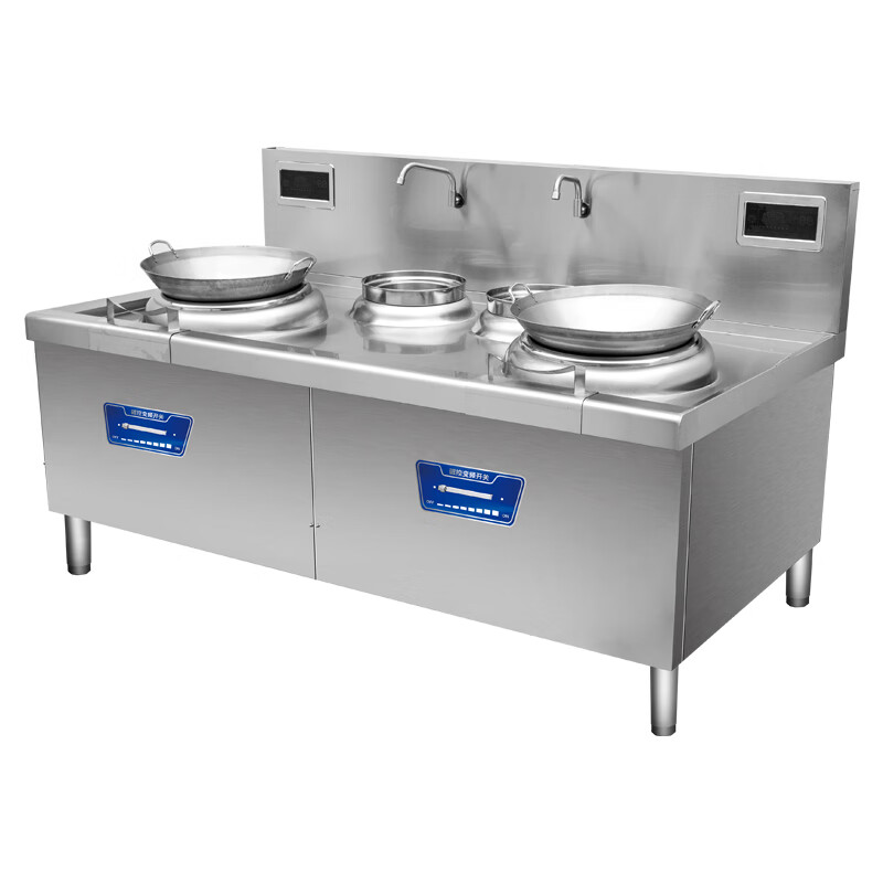 史蒂芬(stevison)双炒双尾电磁炉(经济款)电压380V功率15KW+15KW 400微晶锅配500mm铁锅*2高清大图