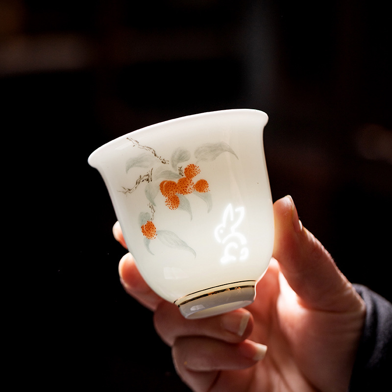 华普思羊脂玉玲珑花神杯白瓷茶杯品茗杯主人杯家用陶瓷单杯功夫茶具礼品 玲珑杯-喜乐高清大图