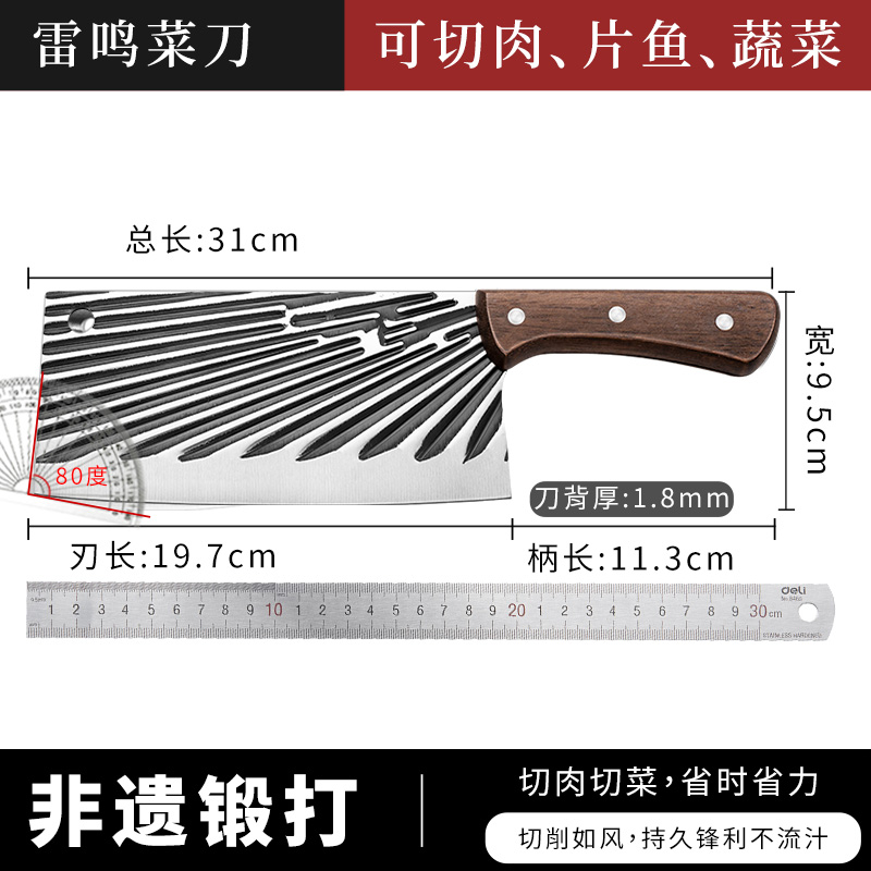 菜刀家用锻打刀厨房斩骨刀切片刀锋利砍切鸡鸭鱼骨不锈钢刀具1155 升级款【切菜/切肉片】雷鸣菜刀