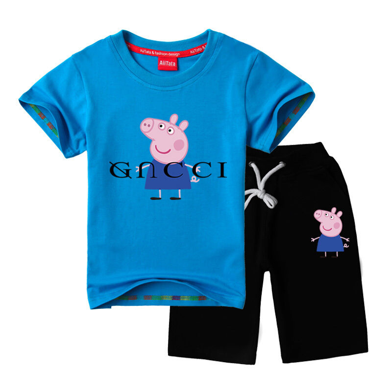 童装套装夏装女童活动服儿童短袖t恤白色衣服班服小猪佩奇