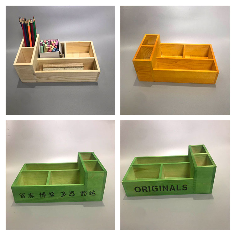 学校讲桌粉笔盒木质办公桌面整理收纳盒2格粉笔收纳盒讲台粉笔盒
