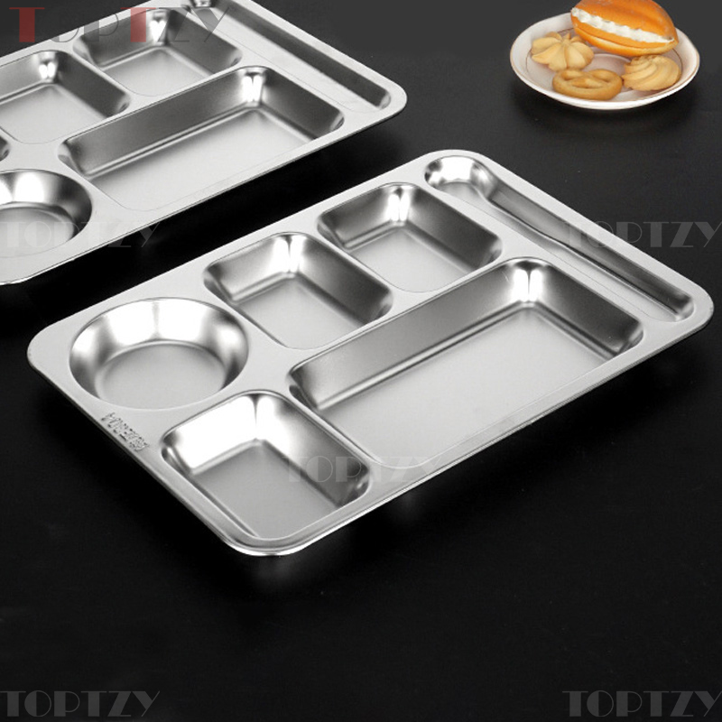 toptzy TZ5071744 304不锈钢餐盘学校食堂饭盘快餐盘 中圆五格(带勺位)高清大图