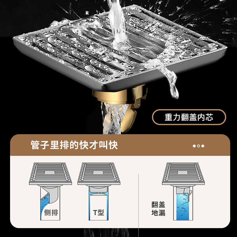 枪灰不锈钢防臭地漏LT-1029 单用直条-浅水