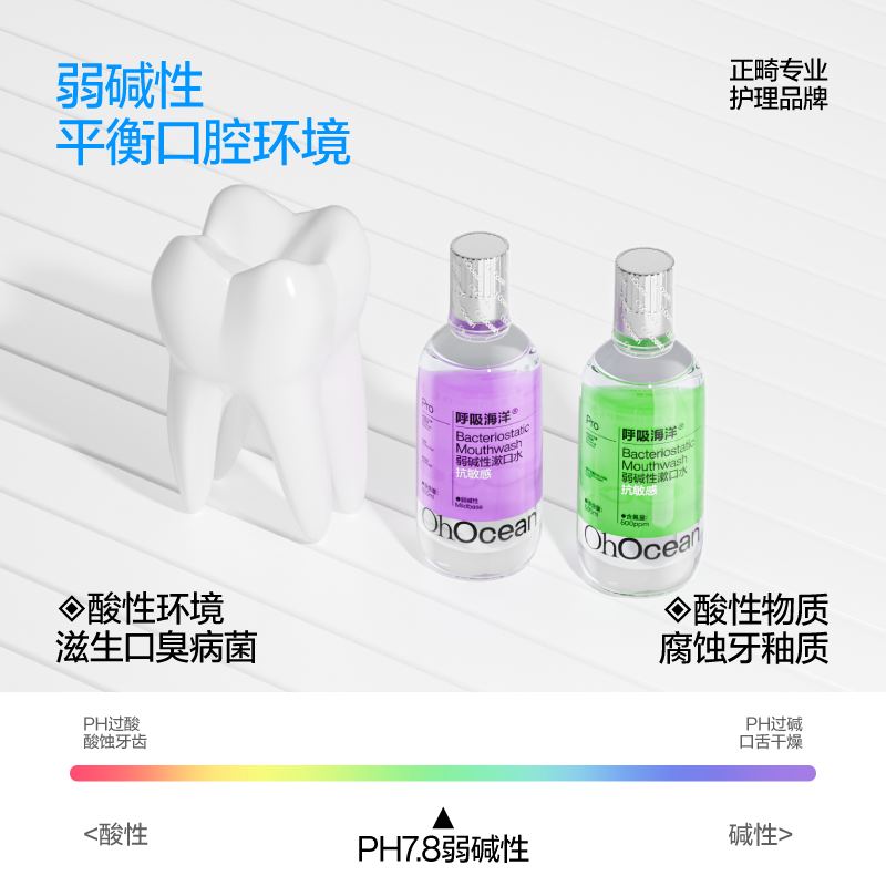 呼吸海洋弱碱性抗敏感漱口水含氟防蛀 海洋薄荷 500ml*2瓶 绿高清大图