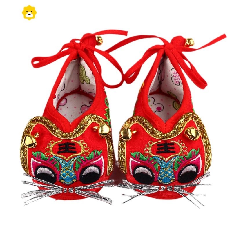 喻娄新生婴儿鞋老虎鞋宝宝百日周岁学步鞋软底冬季男宝红色虎头鞋鞋子