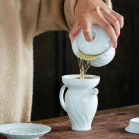 苏氏陶瓷 SUSHI CERAMICS 茶具套装螺旋盖碗款精美礼盒陶瓷功夫茶具(影青)