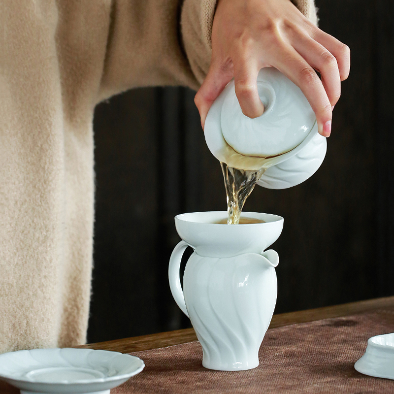 苏氏陶瓷 SUSHI CERAMICS 茶具套装螺旋盖碗款精美礼盒陶瓷功夫茶具(影青)