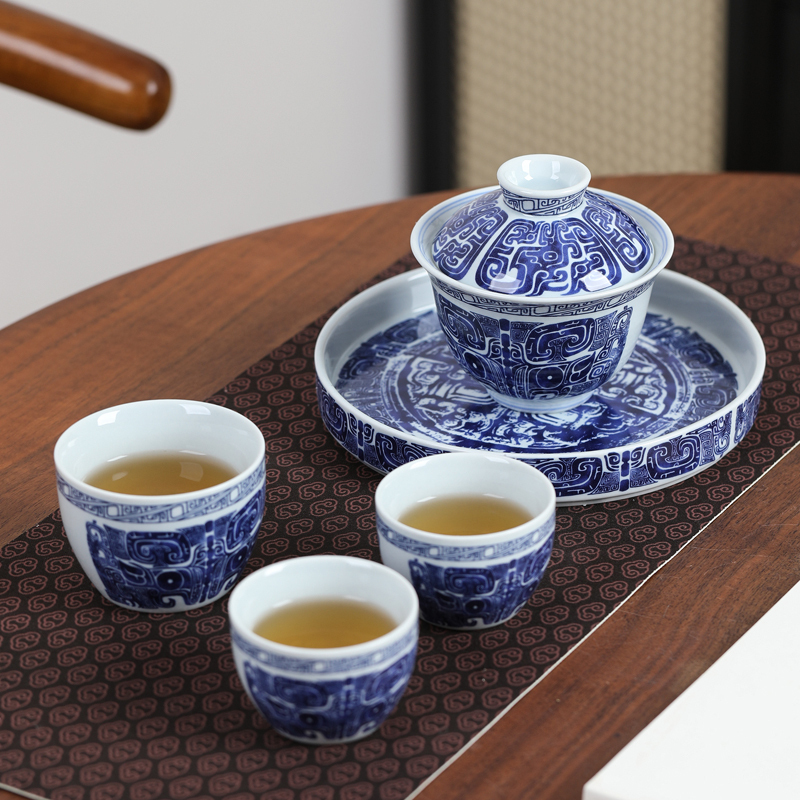 MULTIPOTENT 整套茶具陶瓷饕餮盖碗带三杯壶承功夫茶具套组
