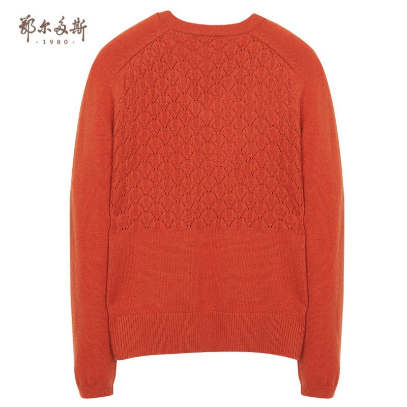 鄂尔多斯ERDOS 秋冬V领系带蝴蝶结翻花羊绒衫女士针织衫/毛衣
