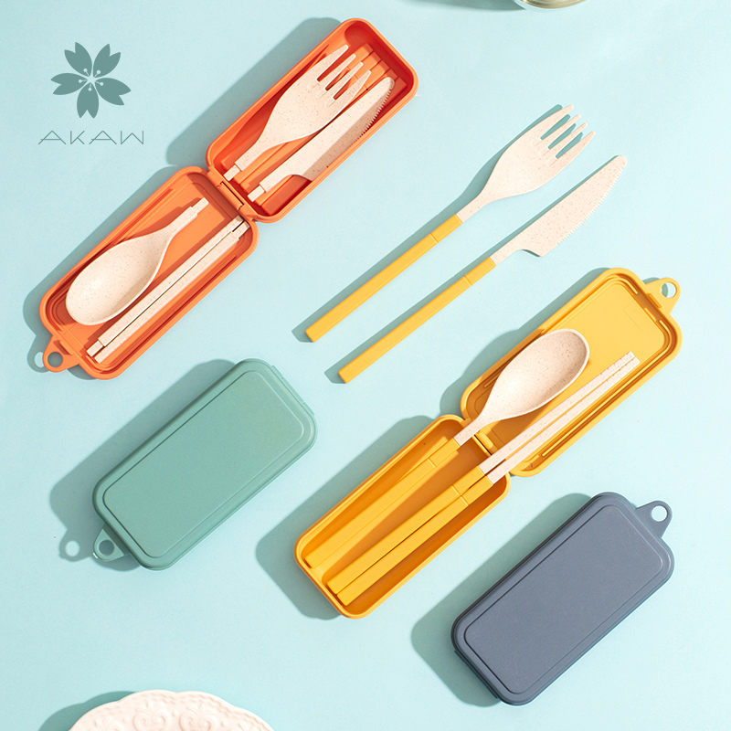 日本akaw餐具套装收纳盒旅游出行上班族便携折叠筷子勺子餐具盒子