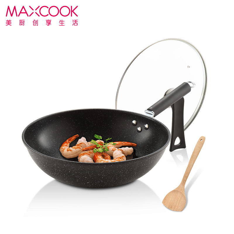 MAXCOOK美厨 麦饭石炒锅不粘锅家用少油烟燃气灶电磁炉适用多功能炒菜锅具 MCC640