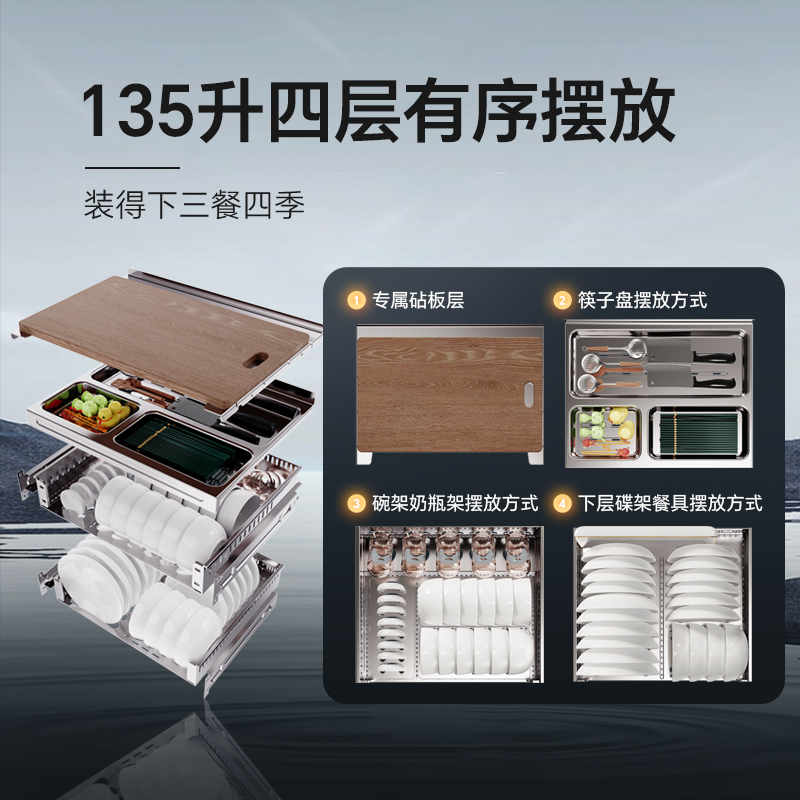 康宝(Canbo)家用嵌入式消毒柜四层全二星304不锈钢热风循环消毒碗柜XDZ135-ER800