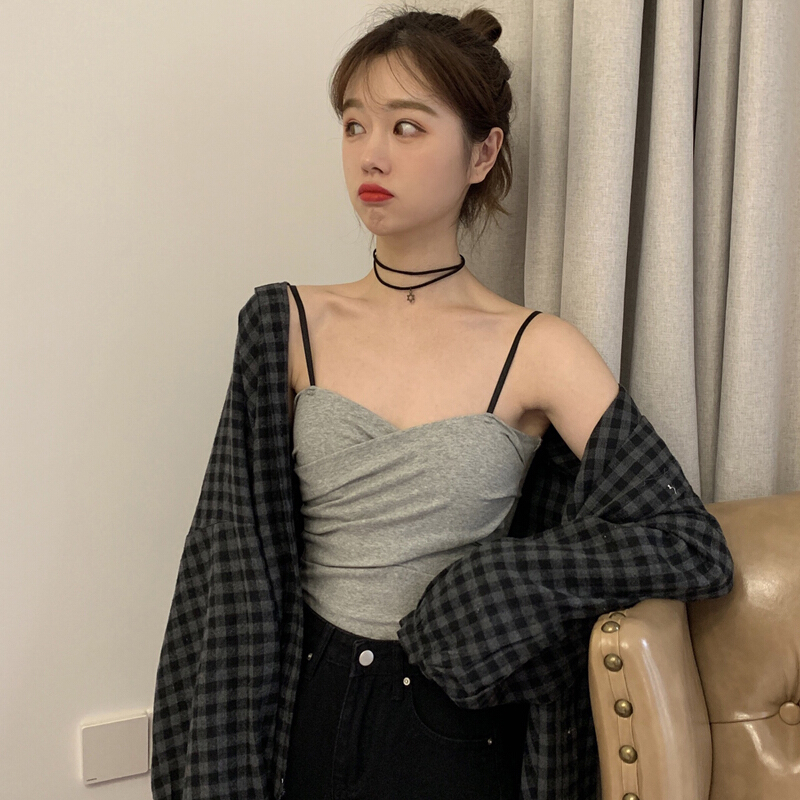 波迷娜(BOMINA)网红美背夏季心机小吊带性感百搭交叉美背吊带背心女外穿夏季白色裹胸上衣性感抹胸内搭短款打底衫色 均码