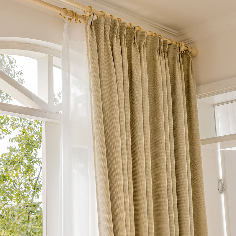 京城派 遮光窗帘北欧简约现代挂钩涤麻窗帘打孔窗帘法式飘窗客厅帘子遮阳布拼色儿童房奶油风窗帘轻奢卧室挂钩纯色窗帘高清大图