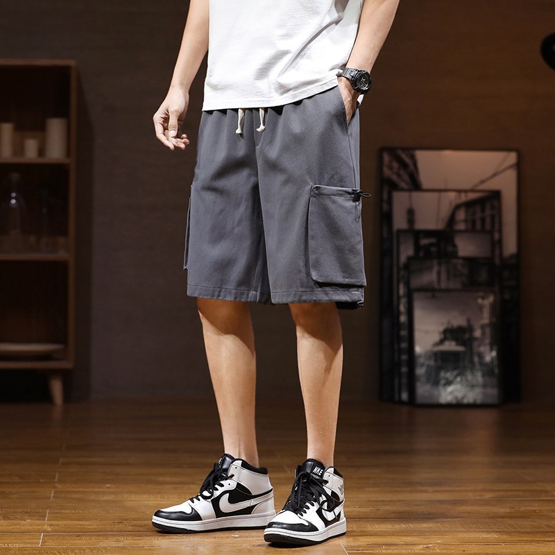 uyuk工装短裤男2021夏季薄款轻盈透气宽松直筒大口袋胖子五分休闲裤男