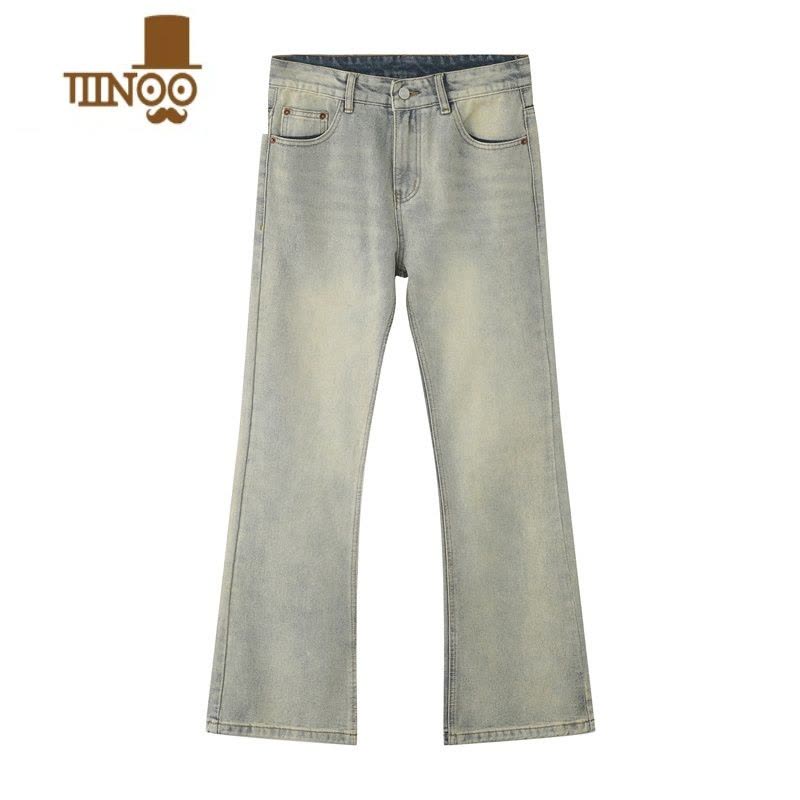 YANXU黄泥色微喇牛仔长裤男宽松直筒夏季垂感裤子男休闲百搭拖地阔腿裤图片