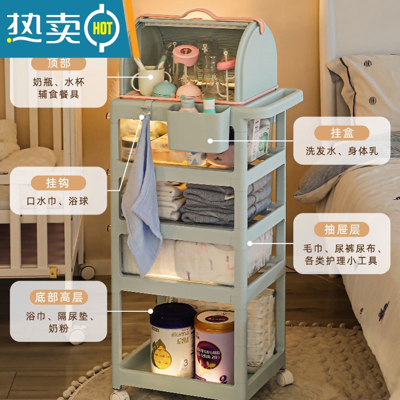 敬平婴儿用品置物架小推车收纳宝宝新生儿收纳架床头移动零食架子高清大图
