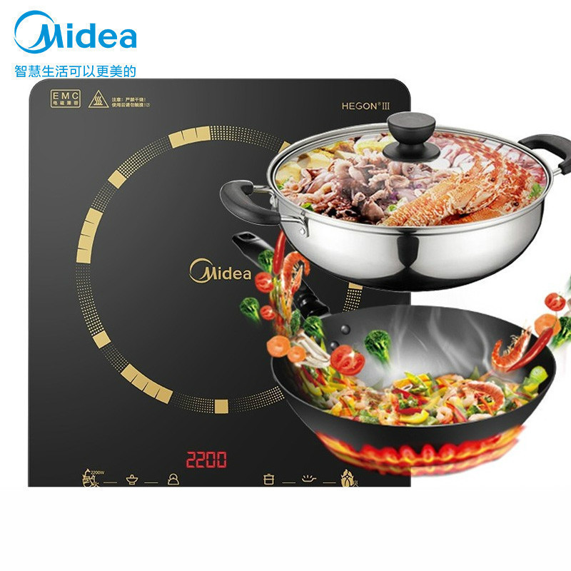 美的(Midea)电磁炉 滑控调节 火锅炉 2200W大火力电磁灶 旋磁叠式线圈盘 智能断电 滑控调节一键爆炒款
