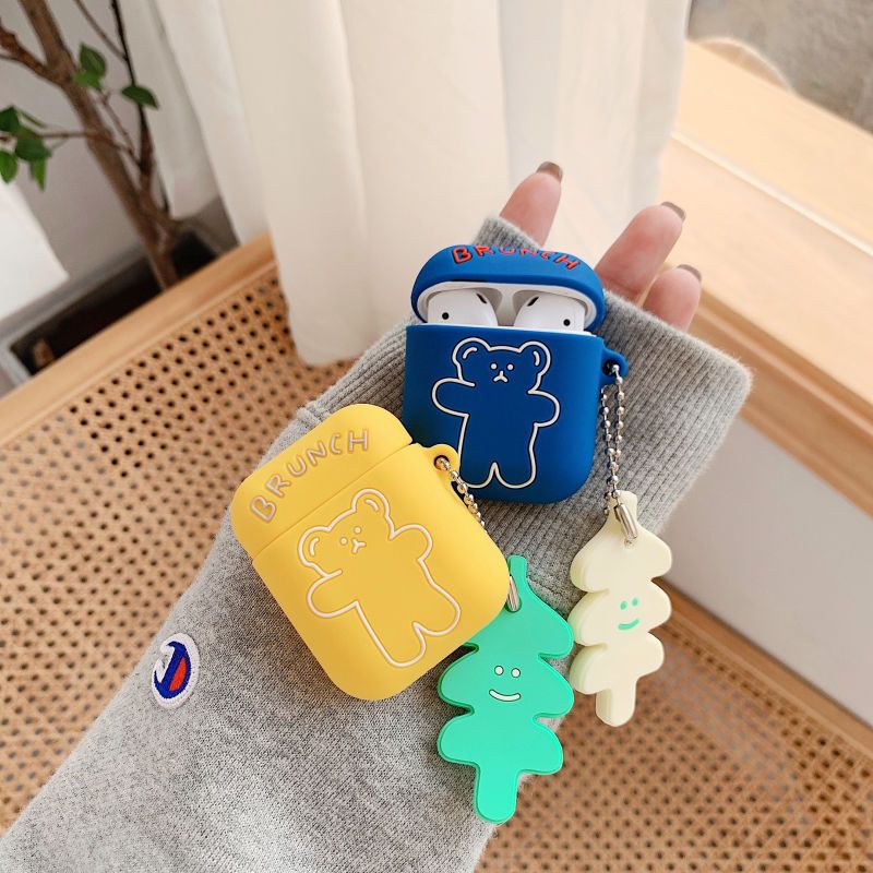 韩国小熊airpodspro/3保护套airpods2/3代苹果无线蓝牙硅胶耳机套 米色熊+吊坠 Airpods1/2代