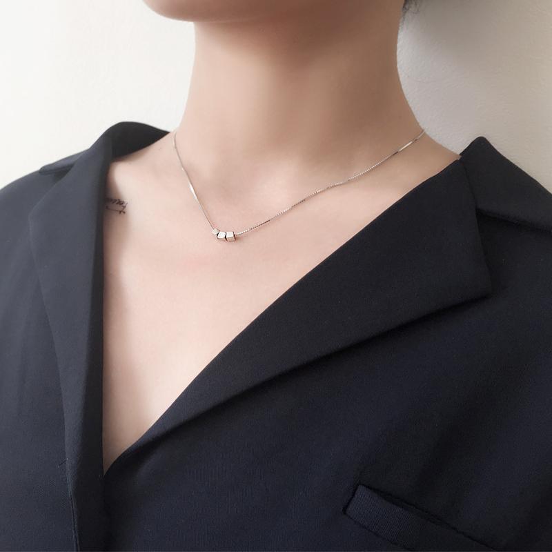 银饰s925纯银项链锁骨链女士方糖坠女生日韩简约颈链配饰品送女朋友七夕情人节礼物