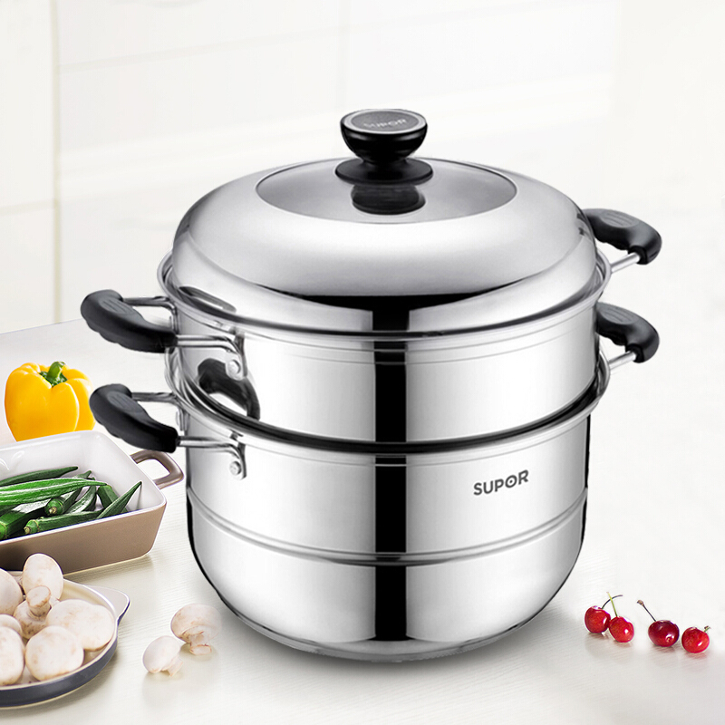 苏泊尔(SUPOR)蒸锅SZ28B2双层28cm304不锈钢汤锅复底电磁炉通用高清大图
