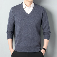 商务休闲鸡心领羊毛衫纯色柔软包芯纱打底毛衣绅士通勤V领羊毛衫 190/130/4XL 中灰