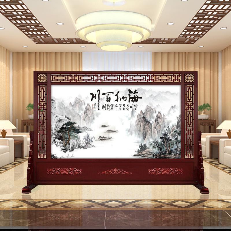 BONJEAN定做中式屏风隔断客厅办公室酒店单位入户玄关实木屏风双面座屏