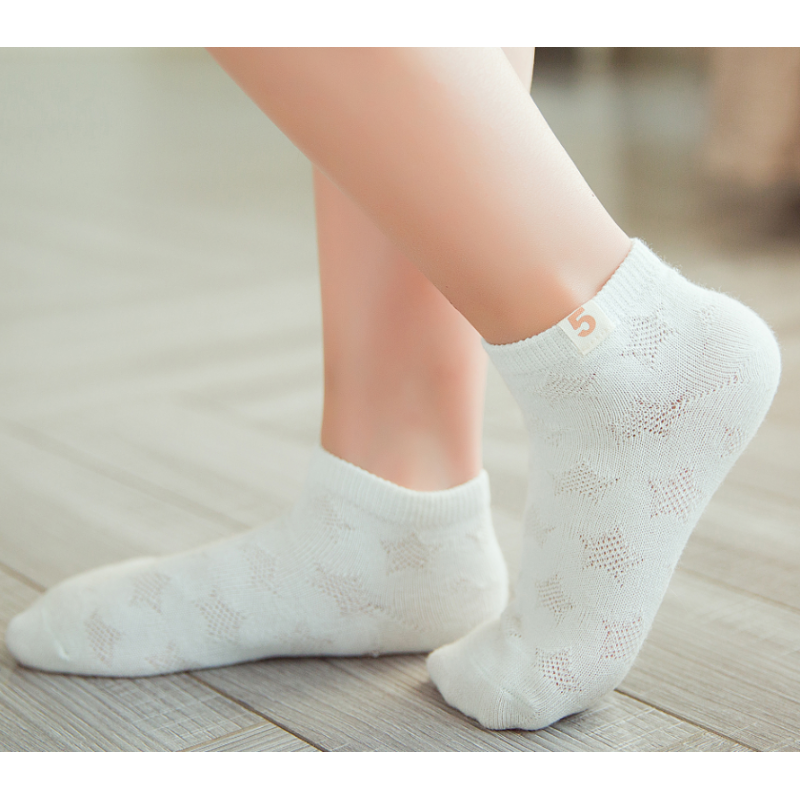 儿童夏季袜子薄款男孩夏天女童白袜棉学生网眼透气宝宝防蚊短袜C001(5双混色装)男款5双混色