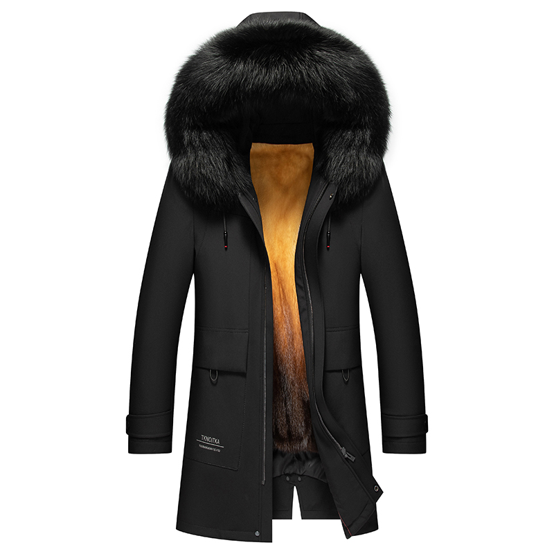 海宁皮草派克服男士黄金水貂内胆男派克服皮毛一体海宁貂皮大衣中长款大毛领整貂皮草外套金利来阿玛尼劲霸男装皮草外套大码 99款黄金水貂+黑狐大毛领 175/L【建议125-140斤】