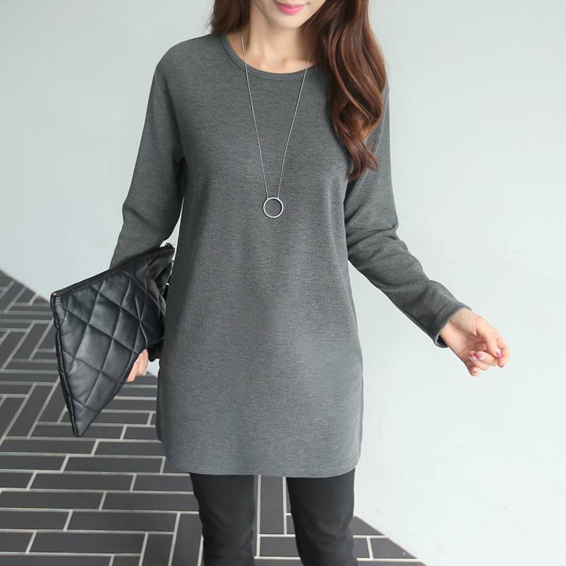 艳如飞女式宽松大码中长款打底衫秋冬长袖显瘦棉百搭t恤新款春秋季装t