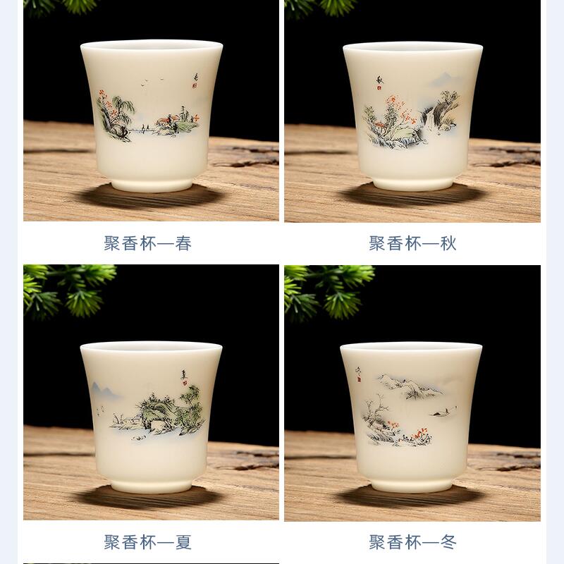 家柏饰(CORATED)羊脂玉小茶杯家用功夫品茗杯描金主人杯单个办公陶瓷个人杯高清大图