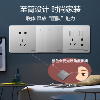 正泰开关插座6C系列86型插座一开多控暗装5五孔插座面板家用电源插座香槟金-幻影灰