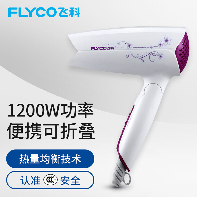 飞科(FLYCO)电吹风机家用吹风筒可折叠 1200W 白紫[可折叠]