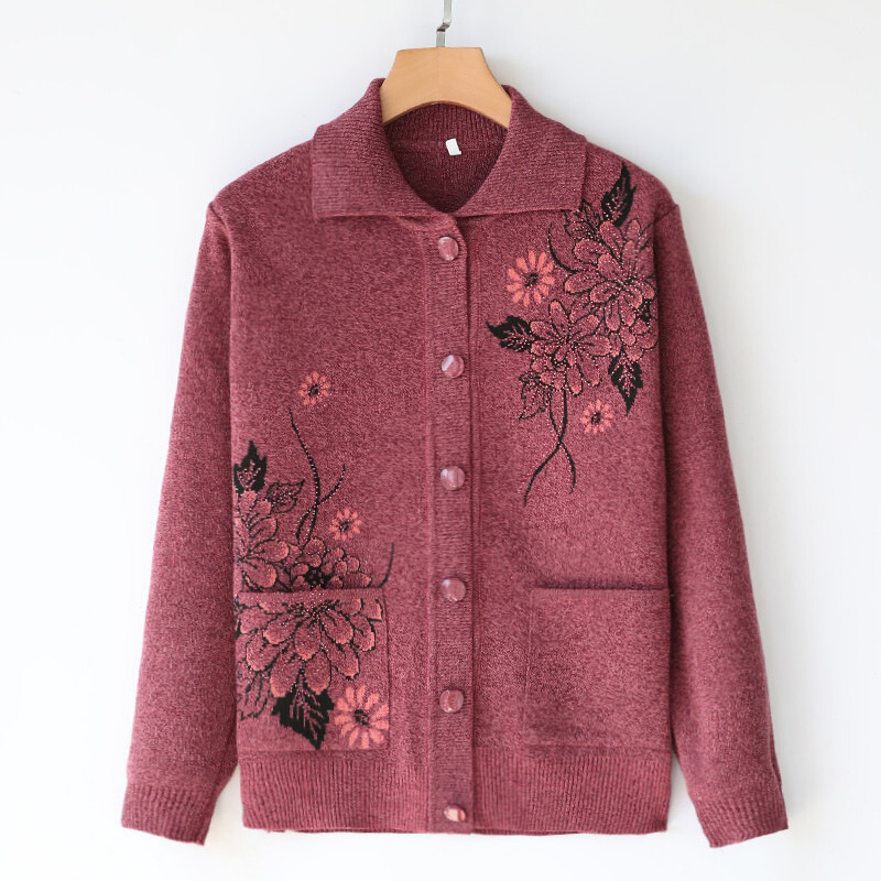 迪鲁奥diluao妈妈穿的老年人秋装女60岁70毛衣开衫老人穿的衣服聚酯