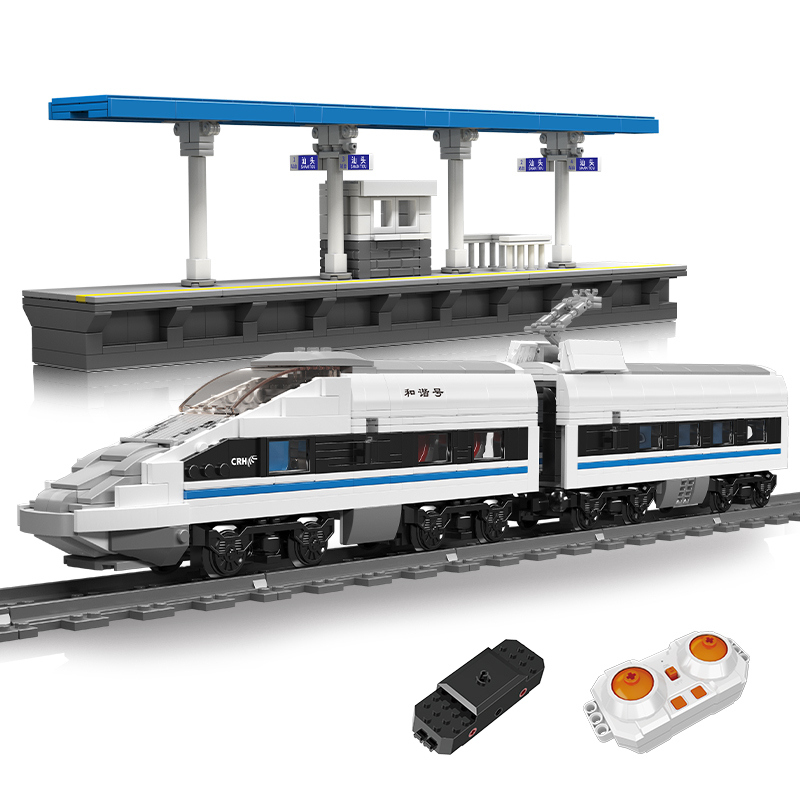 宇星12021和谐号东风4b型内燃机车鳄鱼电力机车益智积木玩具火车