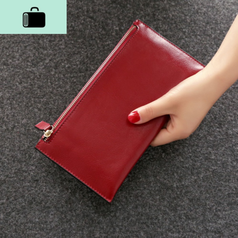 新款韩版女士长款钱包拉链超薄款软牛皮钱夹简约ins手拿包学生潮NEWLAKE 酒红色少量现货