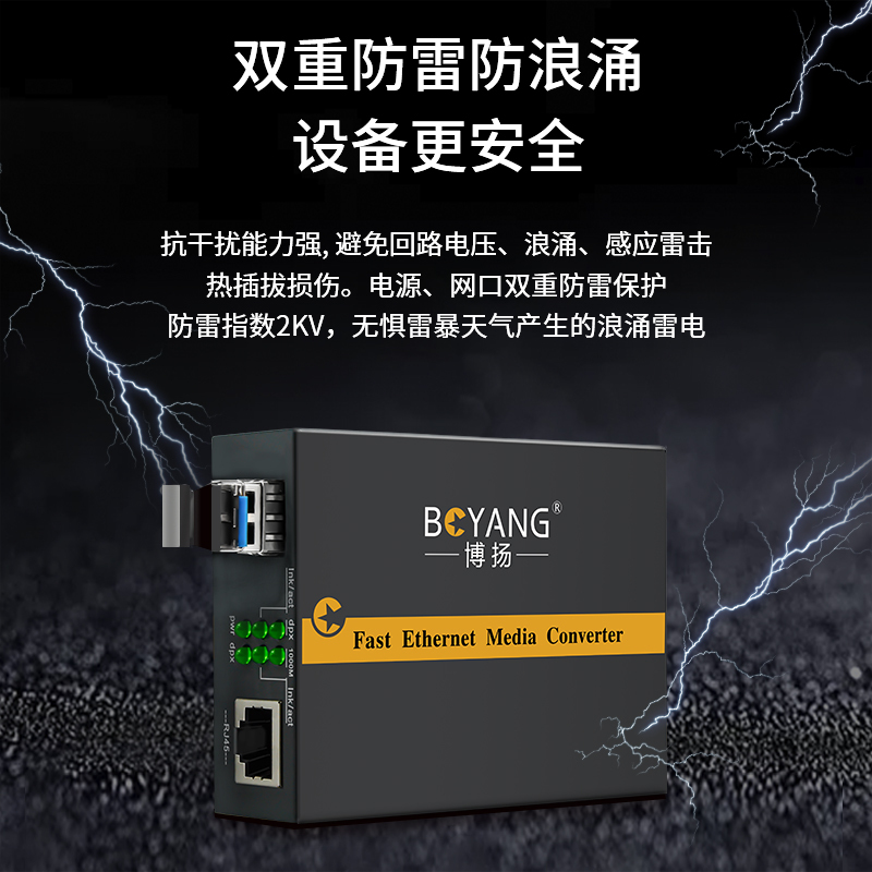博扬 BY-WG611S-LC-40KM电信级千兆单模双纤光纤收发器光电转换器 支持14槽机架 外置电源40公里LC接口