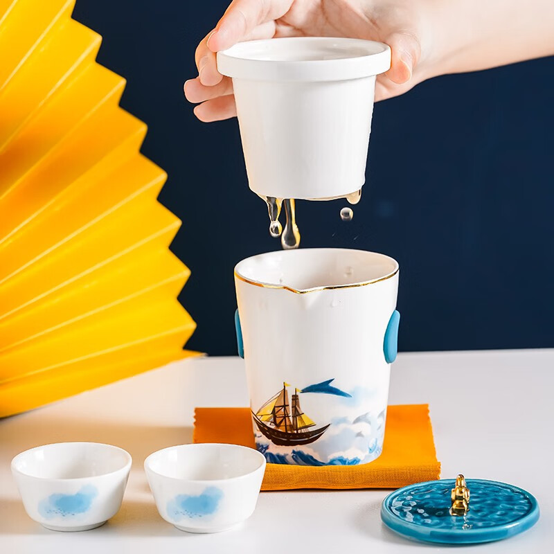 唯都 乘风破浪 便携旅行杯套装W-H18(茶杯*2壶*1茶漏碟*1EAV包*1茶巾布*1)高清大图