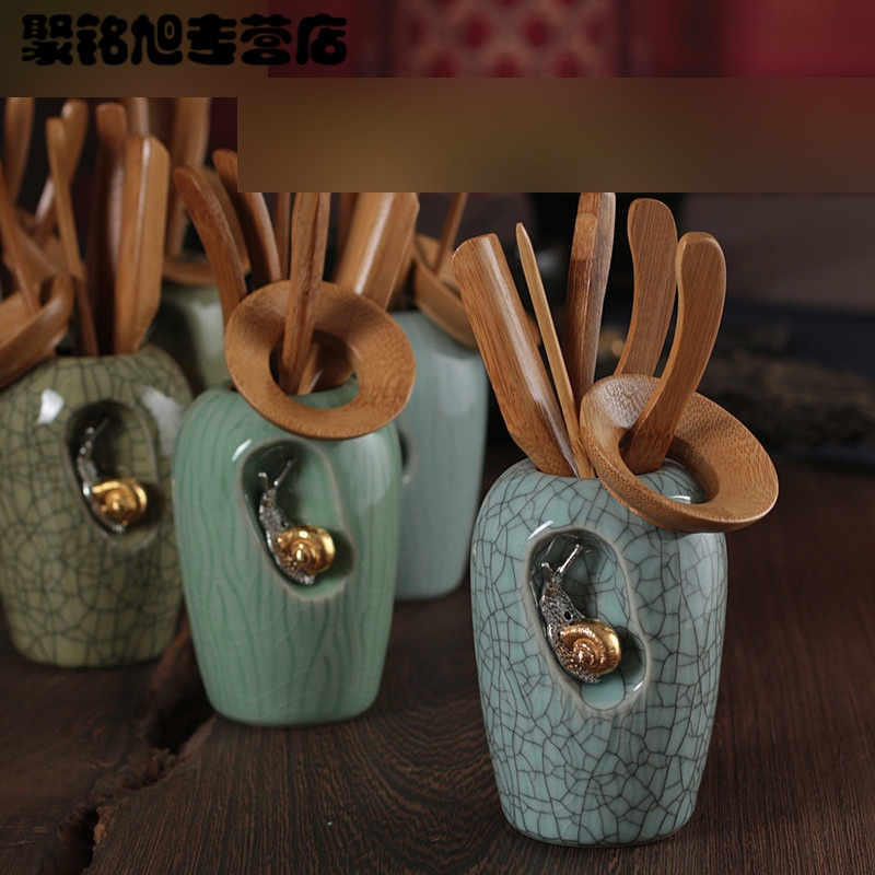 青瓷功夫茶具陶瓷整套茶道六君子配件套装 六君子黑檀木实木生活日用家居器皿水具/水杯茶具水杯茶具茶杯