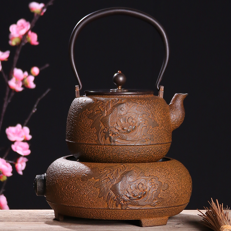 Atelier Tete 纯素做旧 铁壶+电陶炉 煮蒸茶器茶具套装 鲤鱼龙门铁壶套组