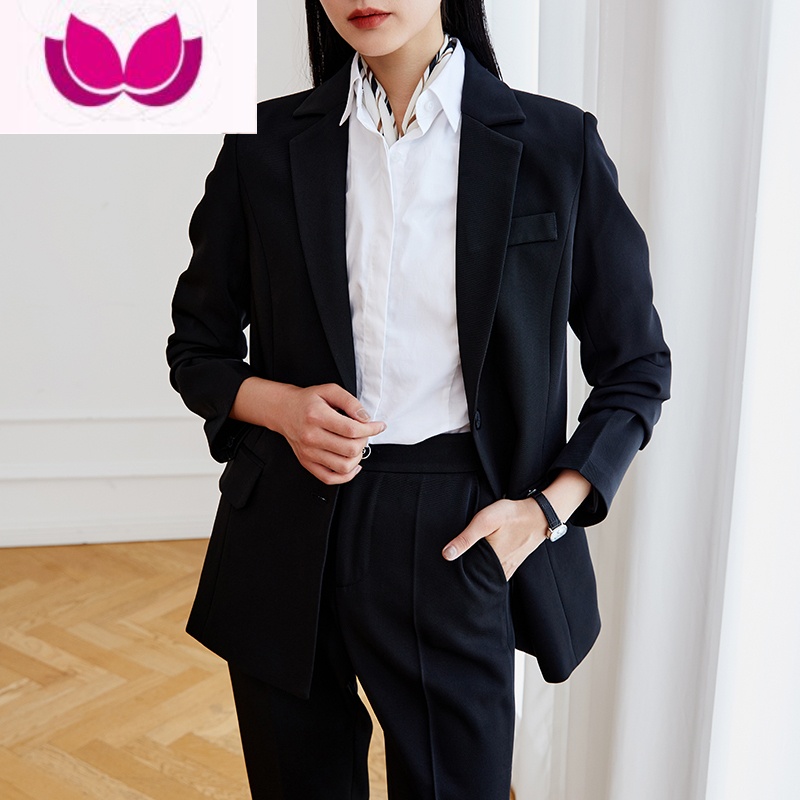 七斓大学生面试比赛答辩免烫工作西服职业装教资公务员正装女套装 黑色西装单件西装外套 2XL128138