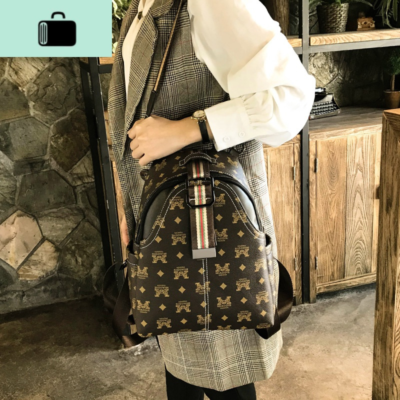 背包女双肩包2020新款时尚潮流旅游大容量旅行包简约休闲女士书包NEW LAKE 咖啡色(新品)